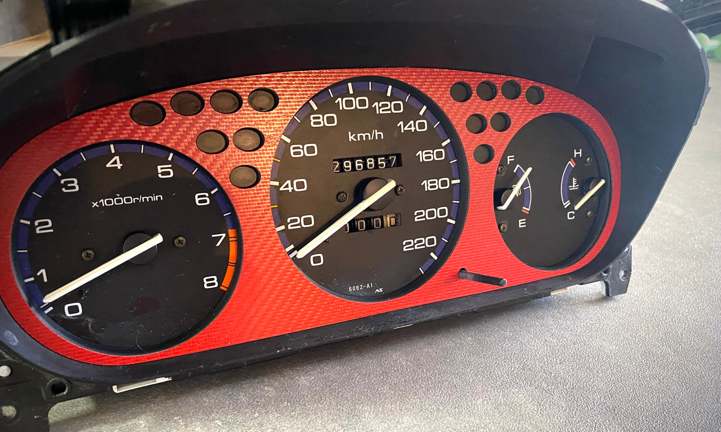 Real Red Twill Carbon Fiber Gauge Cluster Bezel Skin for Honda Civic 6th gen 96-00