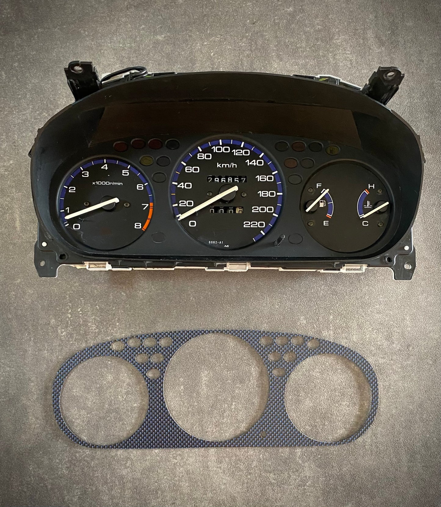 Real Blue Plain Carbon Fiber Gauge Cluster Bezel Skin for Honda Civic 6th gen 96-00